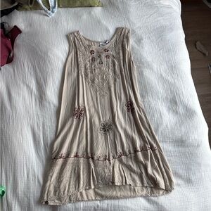 Beige Embroidered Sleeveless Dress